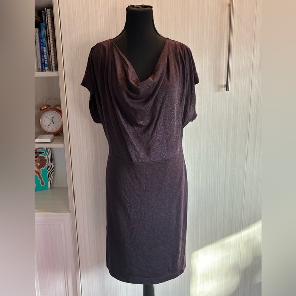 Ann Taylor Dresses & Skirts - Ann Taylor Cowl Neck Sheath Dress Deep‎ Plum with Sparkle Size L